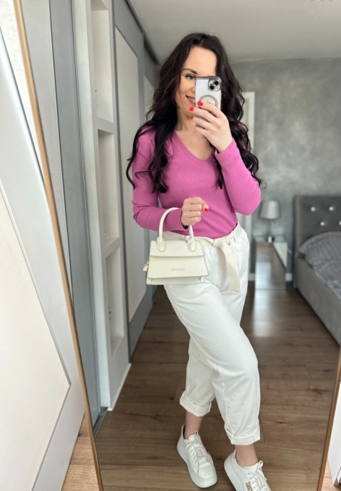 Bluzka prążkowana Nori V - neck jagoda