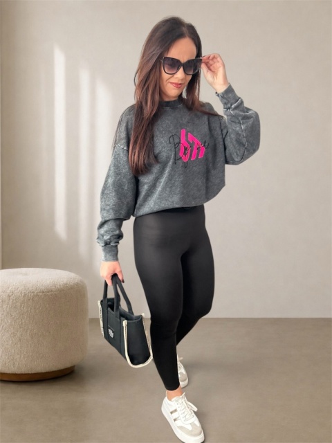 Grafitowa bluza damska oversize z nadrukiem