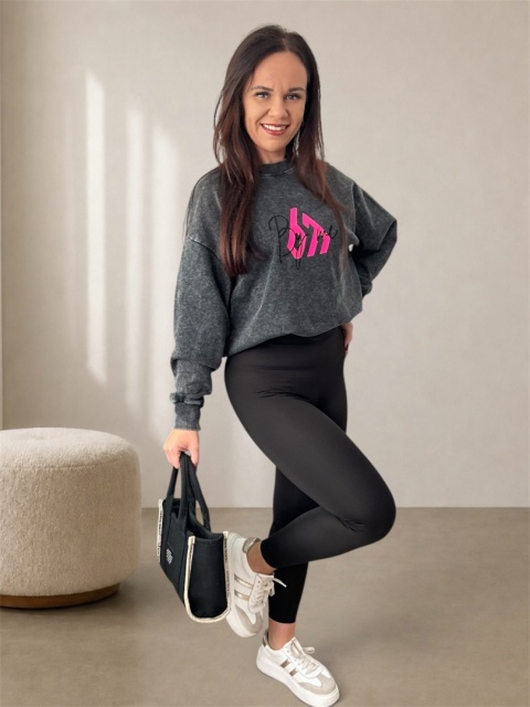 Grafitowa bluza damska oversize z nadrukiem