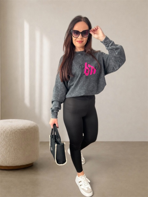 Grafitowa bluza damska oversize z nadrukiem