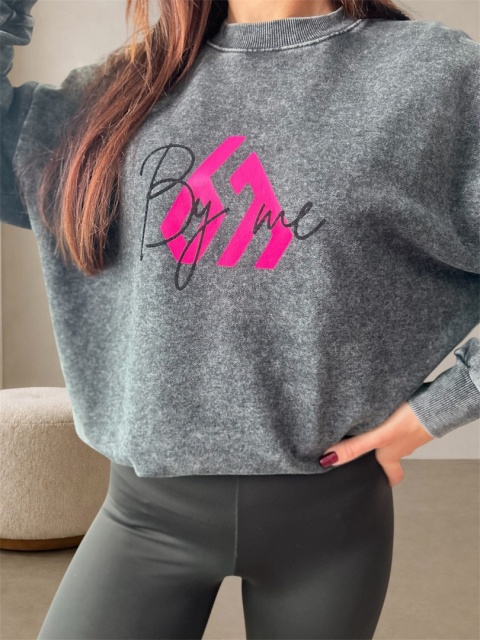 Grafitowa bluza damska oversize z nadrukiem