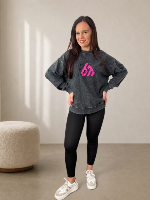 Grafitowa bluza damska oversize z nadrukiem