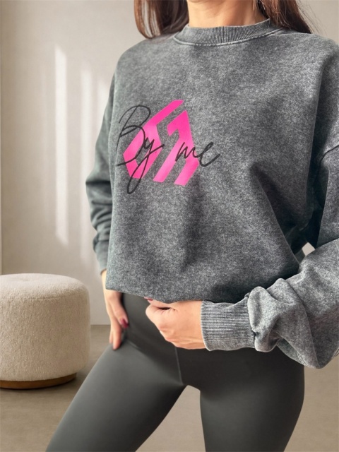 Grafitowa bluza damska oversize z nadrukiem