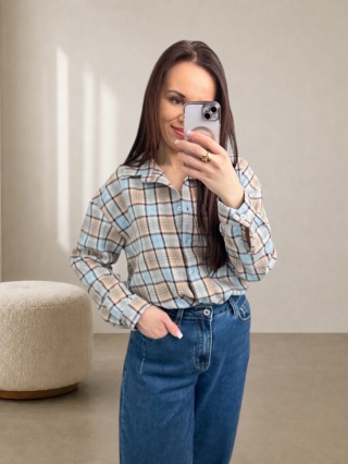 Koszula w kratę Venezia błękitna - 80% bawełna